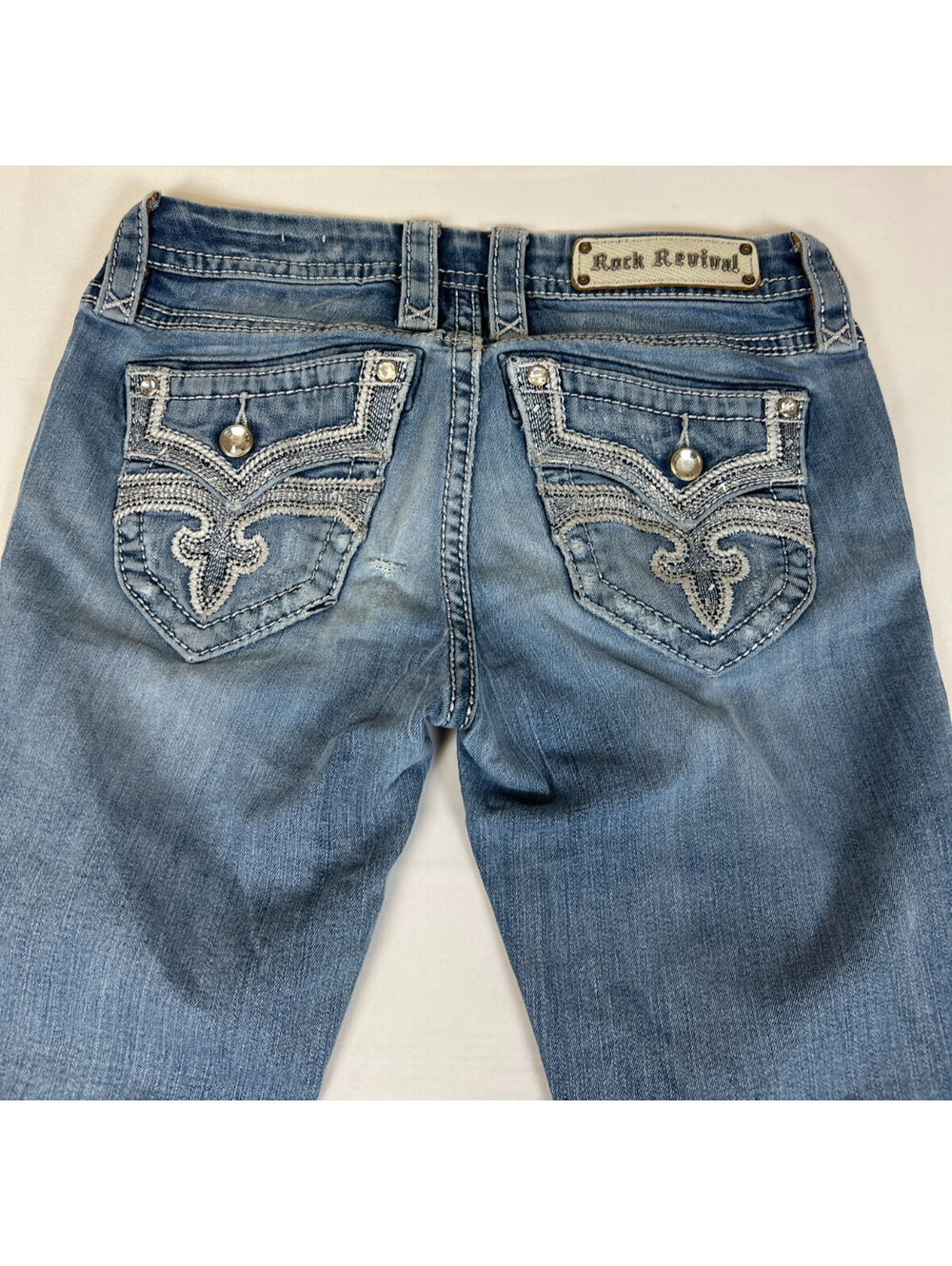 Rock Revival Women 26 Luz Easy Straight Jeans Blue Distressed Denim - Picture 3 of 16